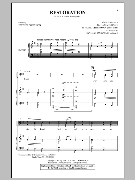 Heather Sorenson Restoration Sheet Music Notes & Chords for SATB - Download or Print PDF
