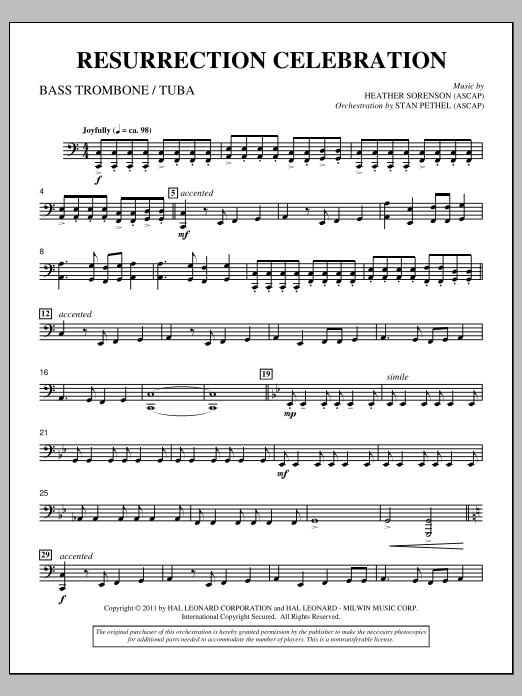 Heather Sorenson Resurrection Celebration - Bass Trombone/Tuba Sheet Music Notes & Chords for Choir Instrumental Pak - Download or Print PDF