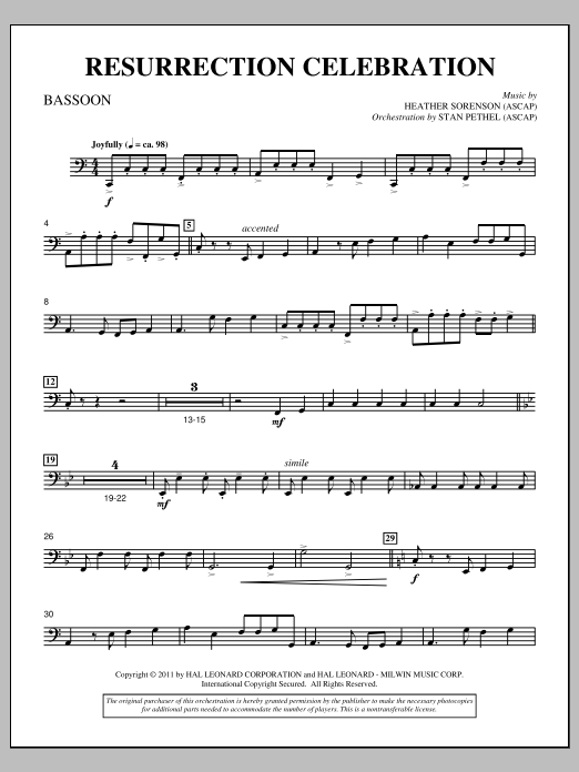 Heather Sorenson Resurrection Celebration - Bassoon Sheet Music Notes & Chords for Choir Instrumental Pak - Download or Print PDF