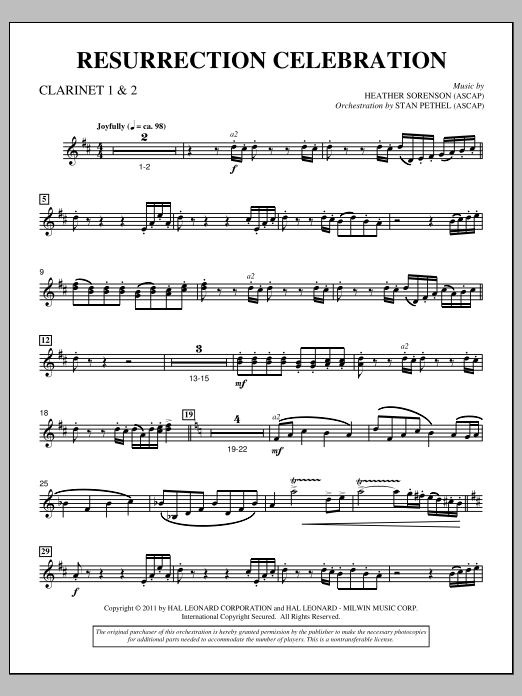 Heather Sorenson Resurrection Celebration - Bb Clarinet 1,2 Sheet Music Notes & Chords for Choir Instrumental Pak - Download or Print PDF