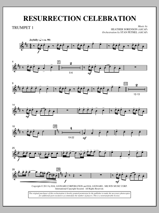 Heather Sorenson Resurrection Celebration - Bb Trumpet 1 Sheet Music Notes & Chords for Choir Instrumental Pak - Download or Print PDF