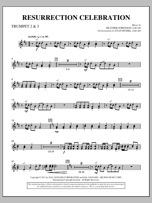 Heather Sorenson Resurrection Celebration - Bb Trumpet 2,3 Sheet Music Notes & Chords for Choir Instrumental Pak - Download or Print PDF