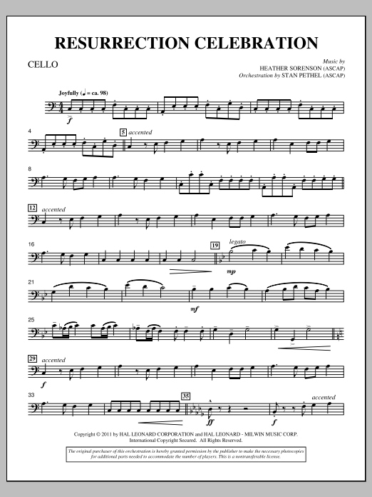 Heather Sorenson Resurrection Celebration - Cello Sheet Music Notes & Chords for Choir Instrumental Pak - Download or Print PDF