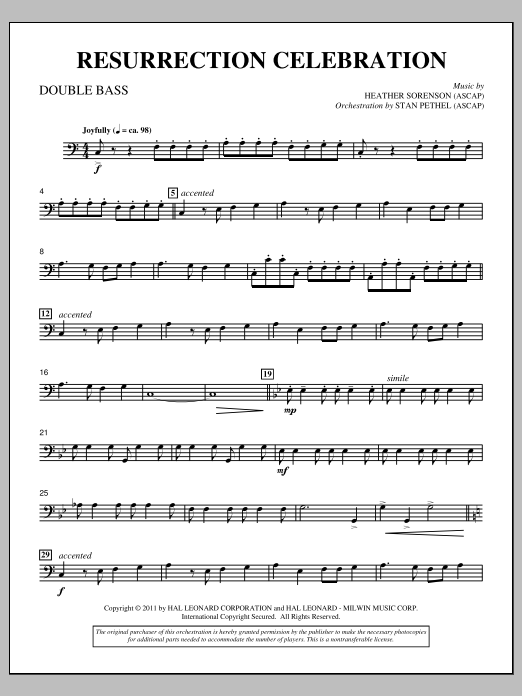 Heather Sorenson Resurrection Celebration - Double Bass Sheet Music Notes & Chords for Choir Instrumental Pak - Download or Print PDF