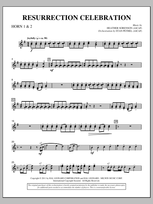 Heather Sorenson Resurrection Celebration - F Horn 1,2 Sheet Music Notes & Chords for Choir Instrumental Pak - Download or Print PDF