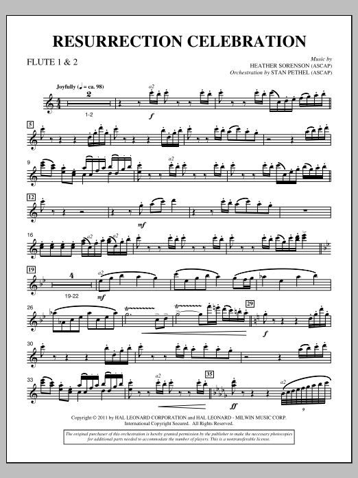 Heather Sorenson Resurrection Celebration - Flute 1 & 2 Sheet Music Notes & Chords for Choir Instrumental Pak - Download or Print PDF