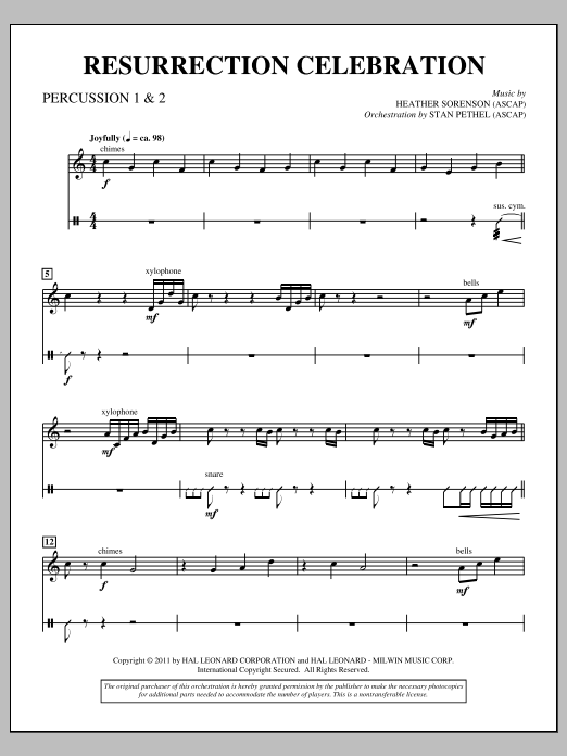 Heather Sorenson Resurrection Celebration - Percussion 1 & 2 Sheet Music Notes & Chords for Choir Instrumental Pak - Download or Print PDF