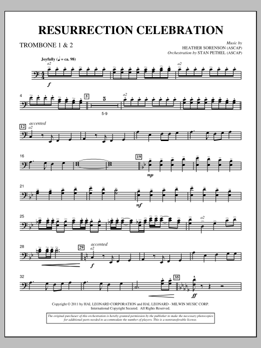 Heather Sorenson Resurrection Celebration - Trombone 1 & 2 Sheet Music Notes & Chords for Choir Instrumental Pak - Download or Print PDF
