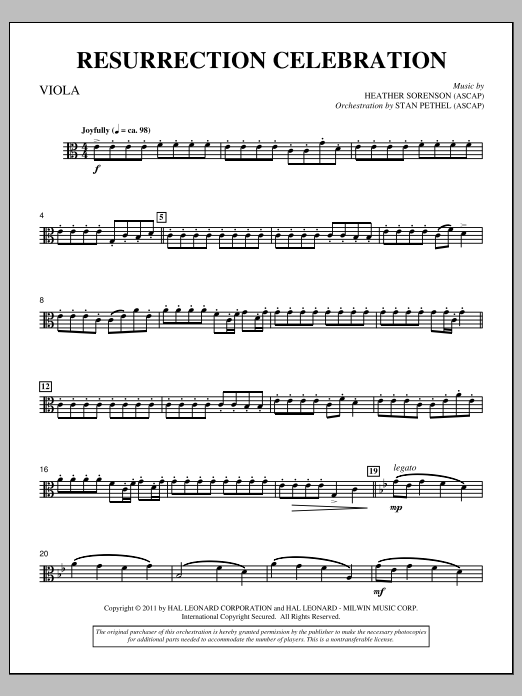 Heather Sorenson Resurrection Celebration - Viola Sheet Music Notes & Chords for Choir Instrumental Pak - Download or Print PDF