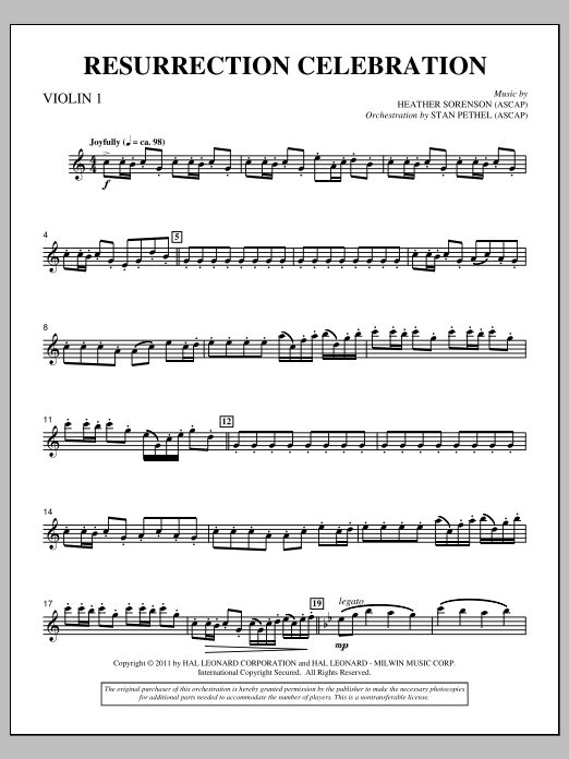 Heather Sorenson Resurrection Celebration - Violin 1 Sheet Music Notes & Chords for Choir Instrumental Pak - Download or Print PDF