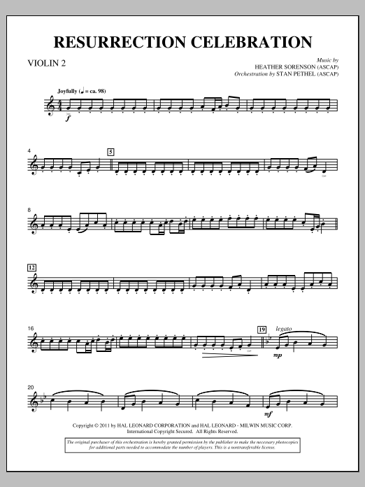 Heather Sorenson Resurrection Celebration - Violin 2 Sheet Music Notes & Chords for Choir Instrumental Pak - Download or Print PDF