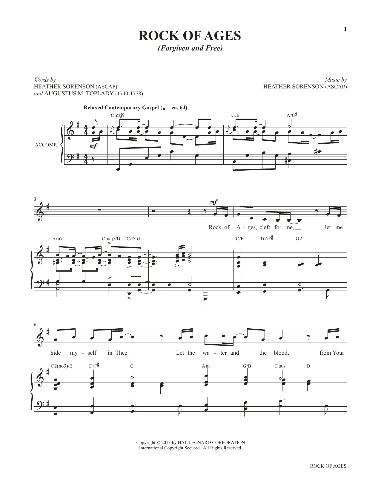 Heather Sorenson Rock Of Ages (Forgiven And Free) (from My Alleluia: Vocal Solos for Worship) Sheet Music Notes & Chords for Piano & Vocal - Download or Print PDF