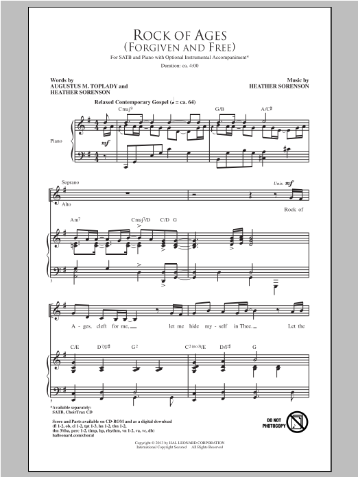 Heather Sorenson Rock Of Ages (Forgiven And Free) Sheet Music Notes & Chords for SATB - Download or Print PDF