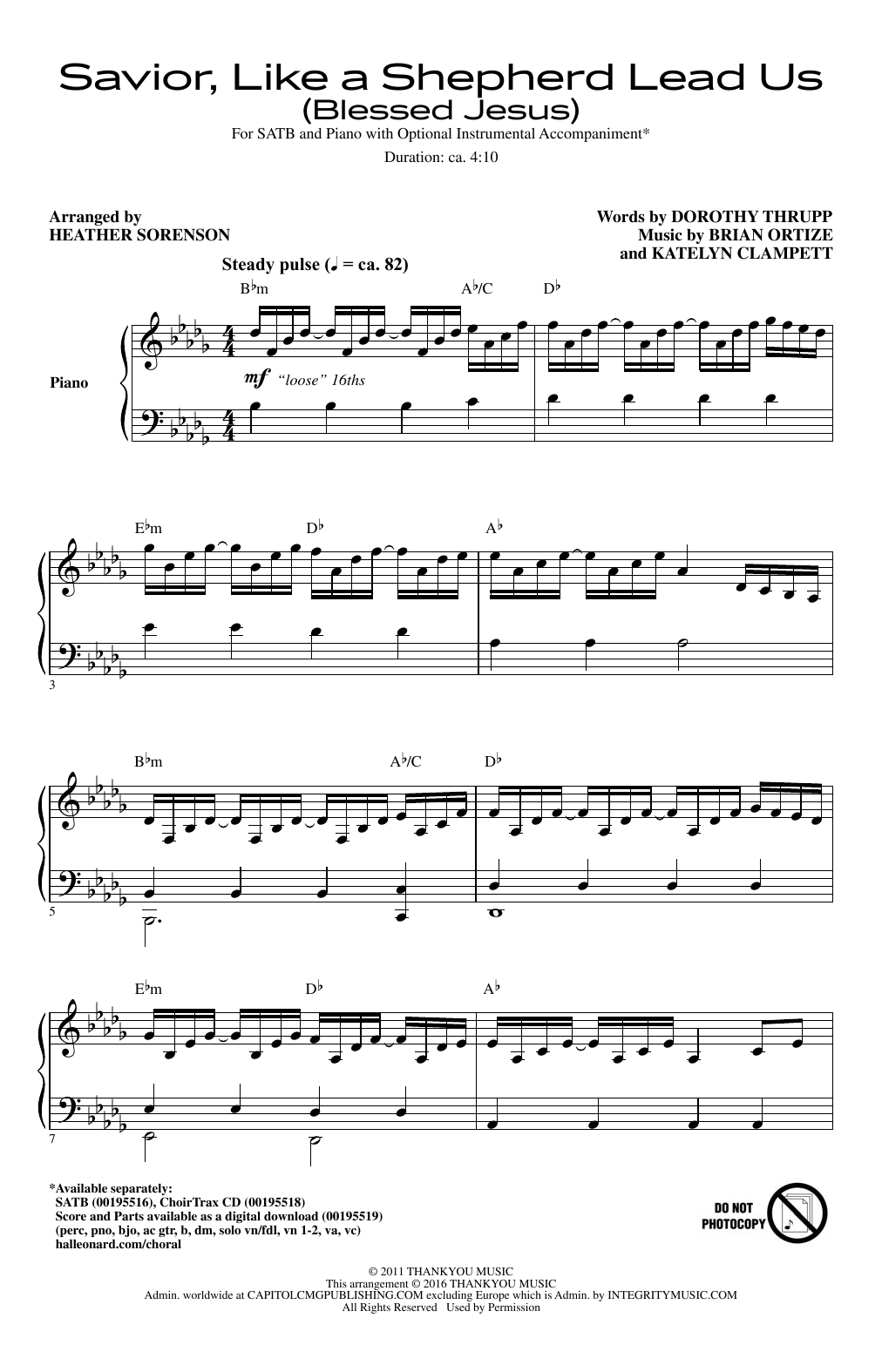 Heather Sorenson Savior, Like A Shepherd Lead Us Blessed Jesus Sheet Music Notes & Chords for SATB - Download or Print PDF
