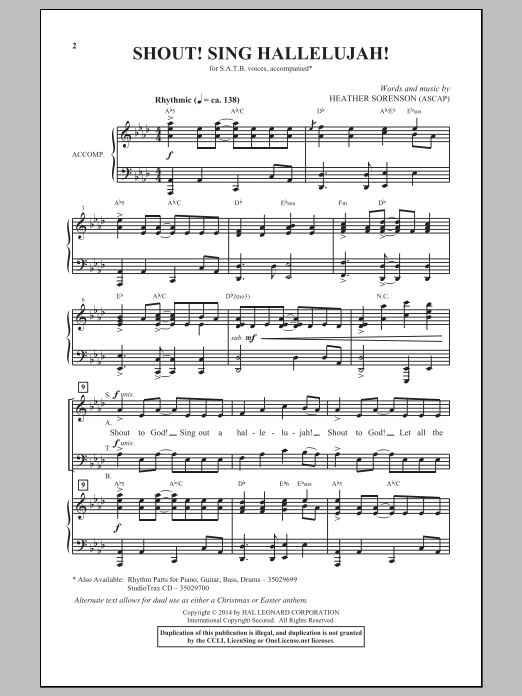 Heather Sorenson Shout! Sing Hallelujah Sheet Music Notes & Chords for SATB - Download or Print PDF