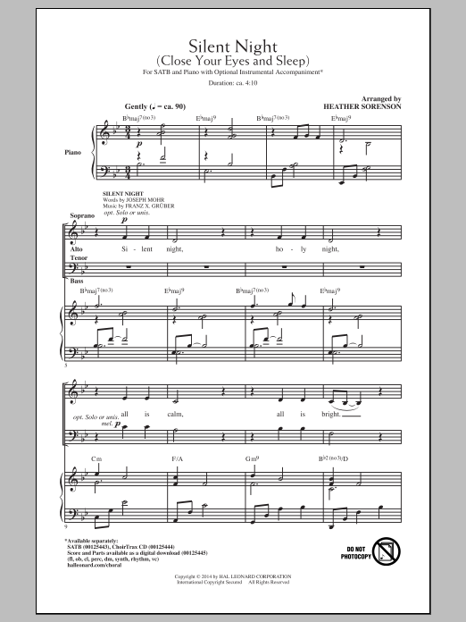 Heather Sorenson Silent Night (Close Your Eyes And Sleep) Sheet Music Notes & Chords for SATB - Download or Print PDF