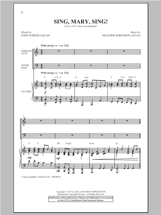 John Parker Sing, Mary Sing! (arr. Heather Sorenson) Sheet Music Notes & Chords for SATB - Download or Print PDF