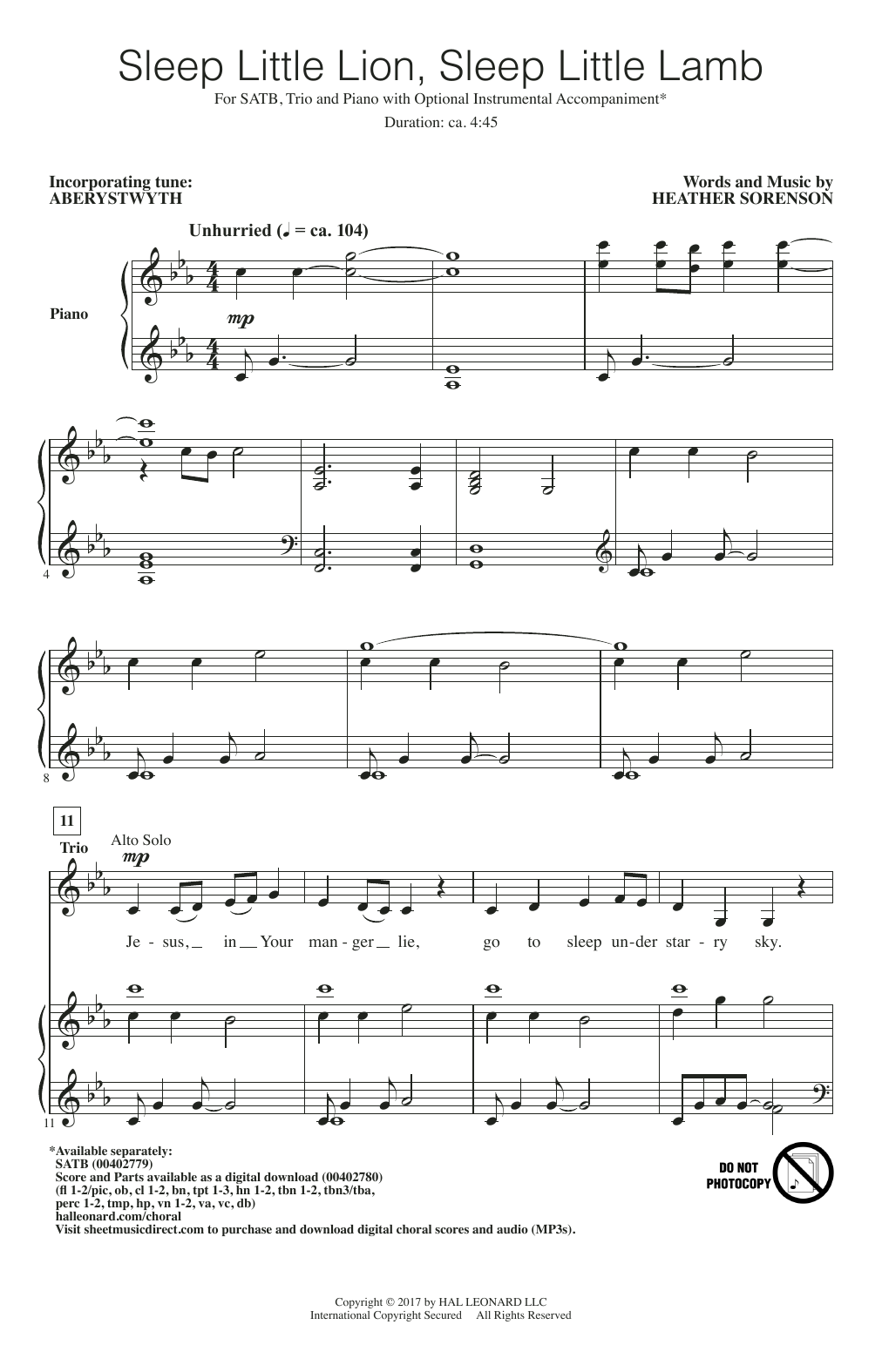 Heather Sorenson Sleep Little Lion, Sleep Little Lamb Sheet Music Notes & Chords for SATB Choir - Download or Print PDF