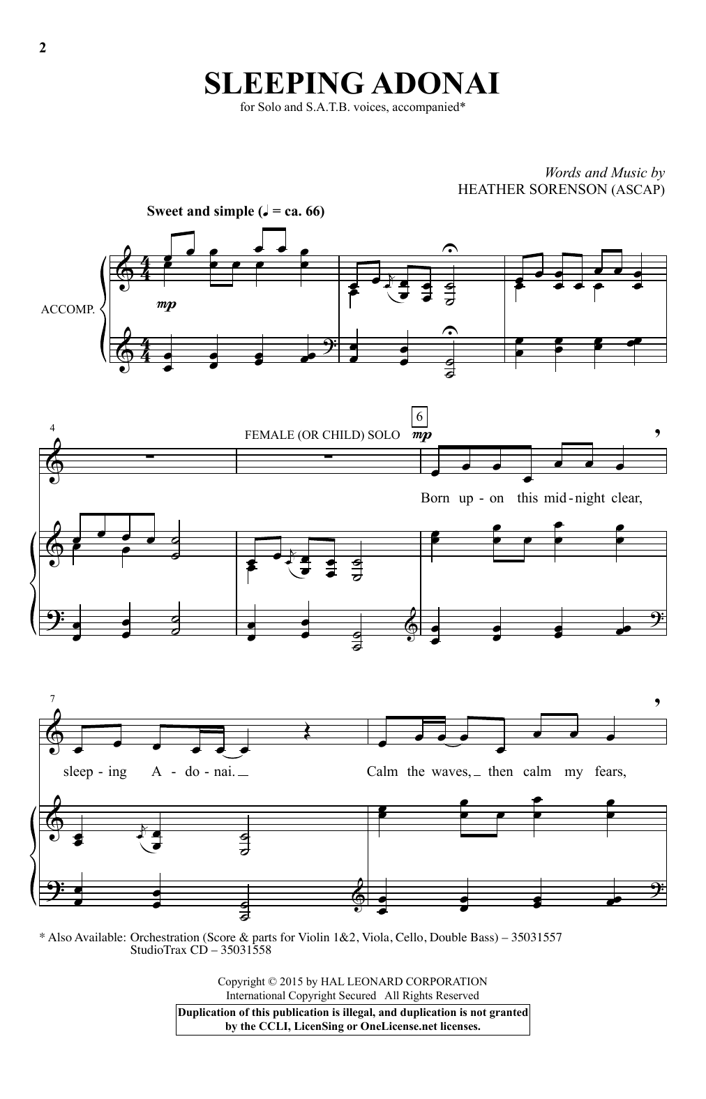 Heather Sorenson Sleeping Adonai Sheet Music Notes & Chords for SATB - Download or Print PDF