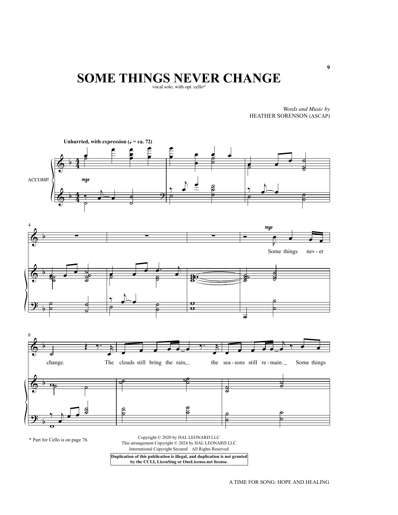 Heather Sorenson Some Things Never Change (for High Voice and Cello) Sheet Music Notes & Chords for Piano & Vocal - Download or Print PDF