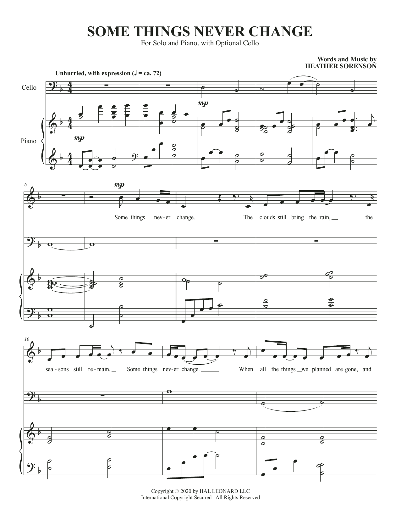 Heather Sorenson Some Things Never Change (for High Voice and Cello) Sheet Music Notes & Chords for Piano & Vocal - Download or Print PDF