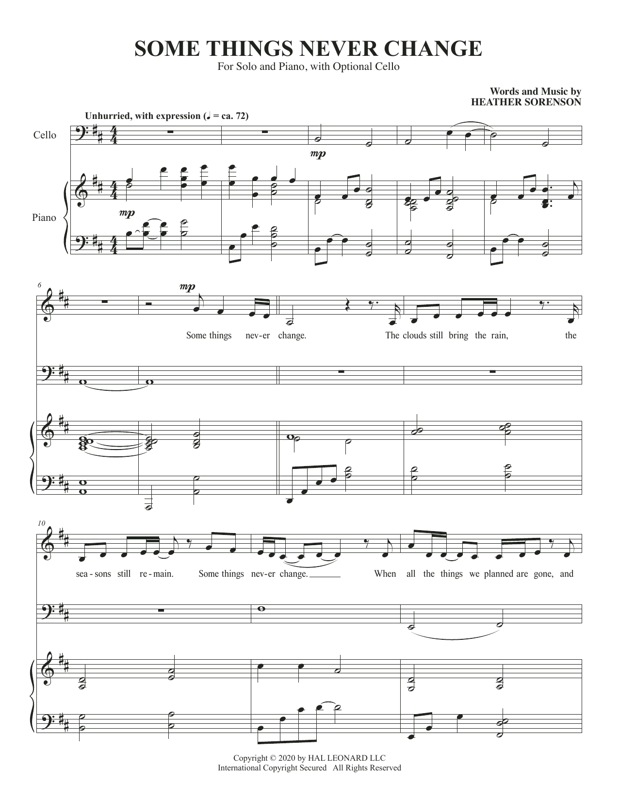 Heather Sorenson Some Things Never Change (for Low Voice and Cello) Sheet Music Notes & Chords for Piano & Vocal - Download or Print PDF