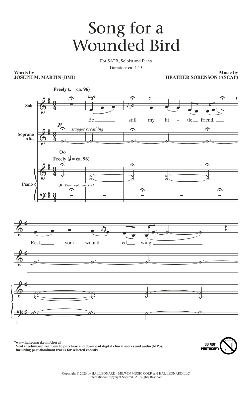 Heather Sorenson Song For A Wounded Bird Sheet Music Notes & Chords for SATB Choir - Download or Print PDF