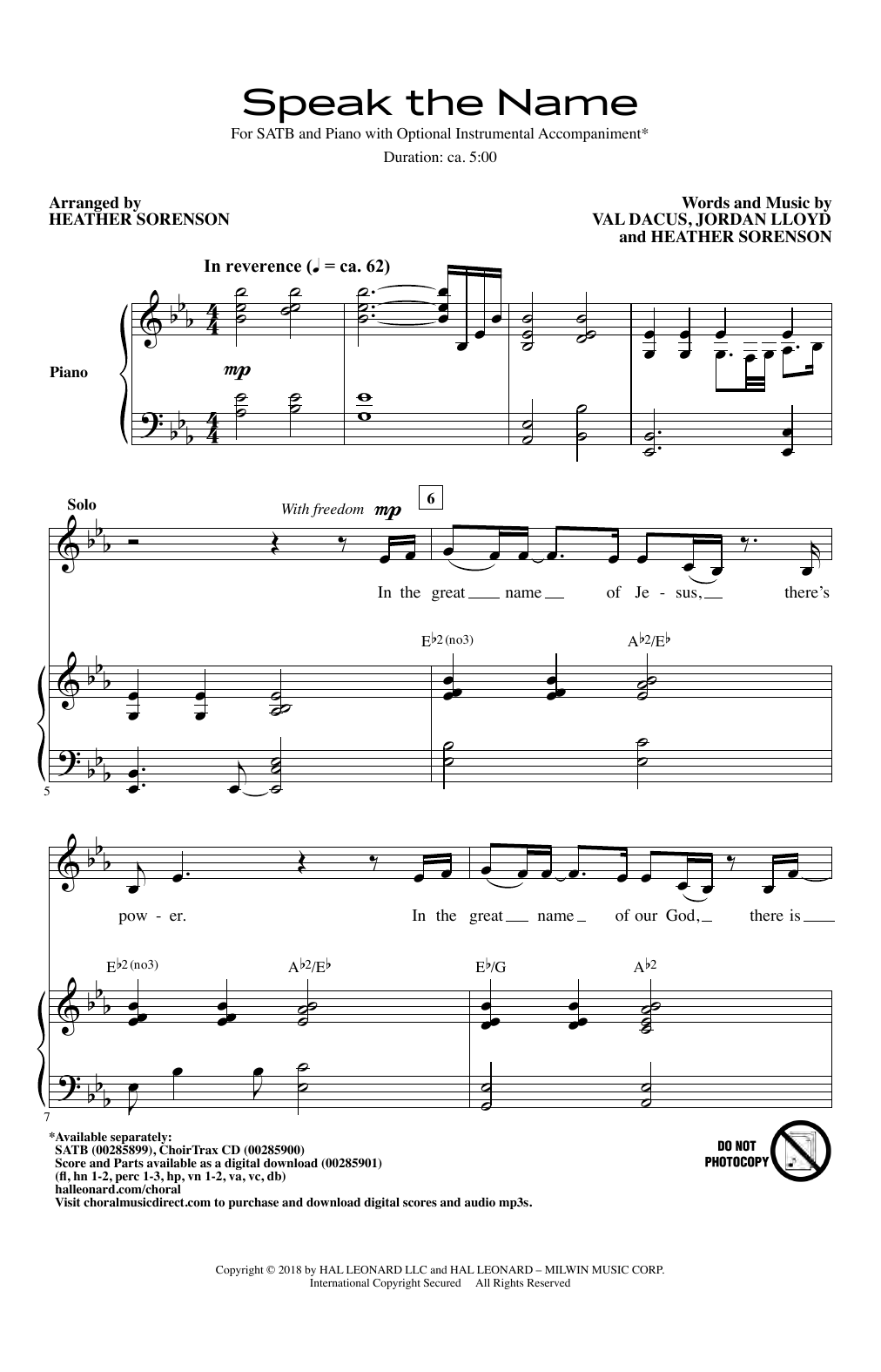 Heather Sorenson Speak The Name Sheet Music Notes & Chords for SATB Choir - Download or Print PDF