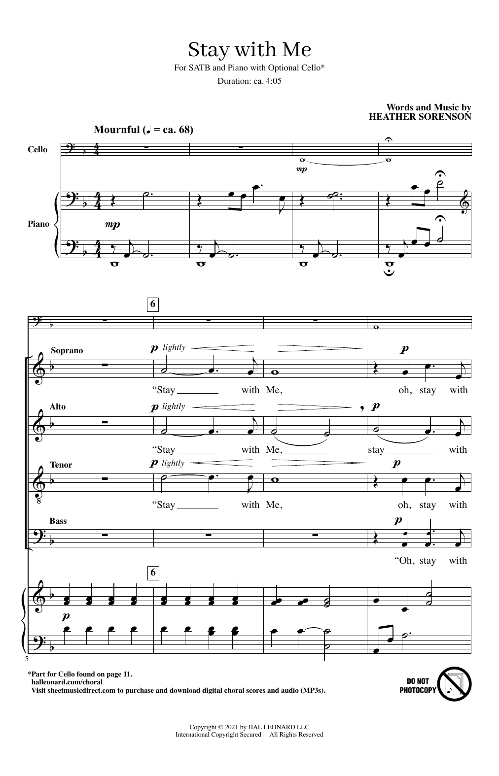 Heather Sorenson Stay With Me Sheet Music Notes & Chords for SATB Choir - Download or Print PDF