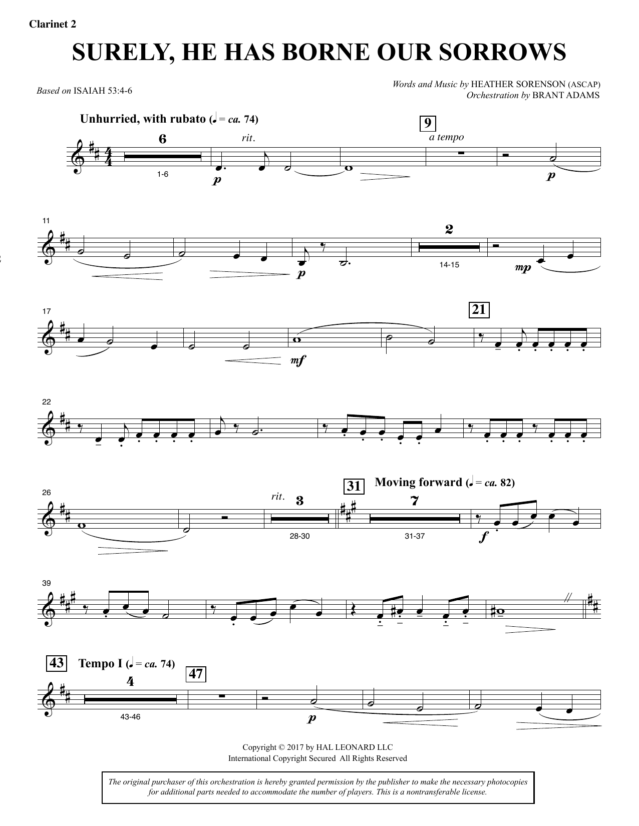 Heather Sorenson Surely, He Has Borne Our Sorrows - Bb Clarinet 2 Sheet Music Notes & Chords for Choral Instrumental Pak - Download or Print PDF