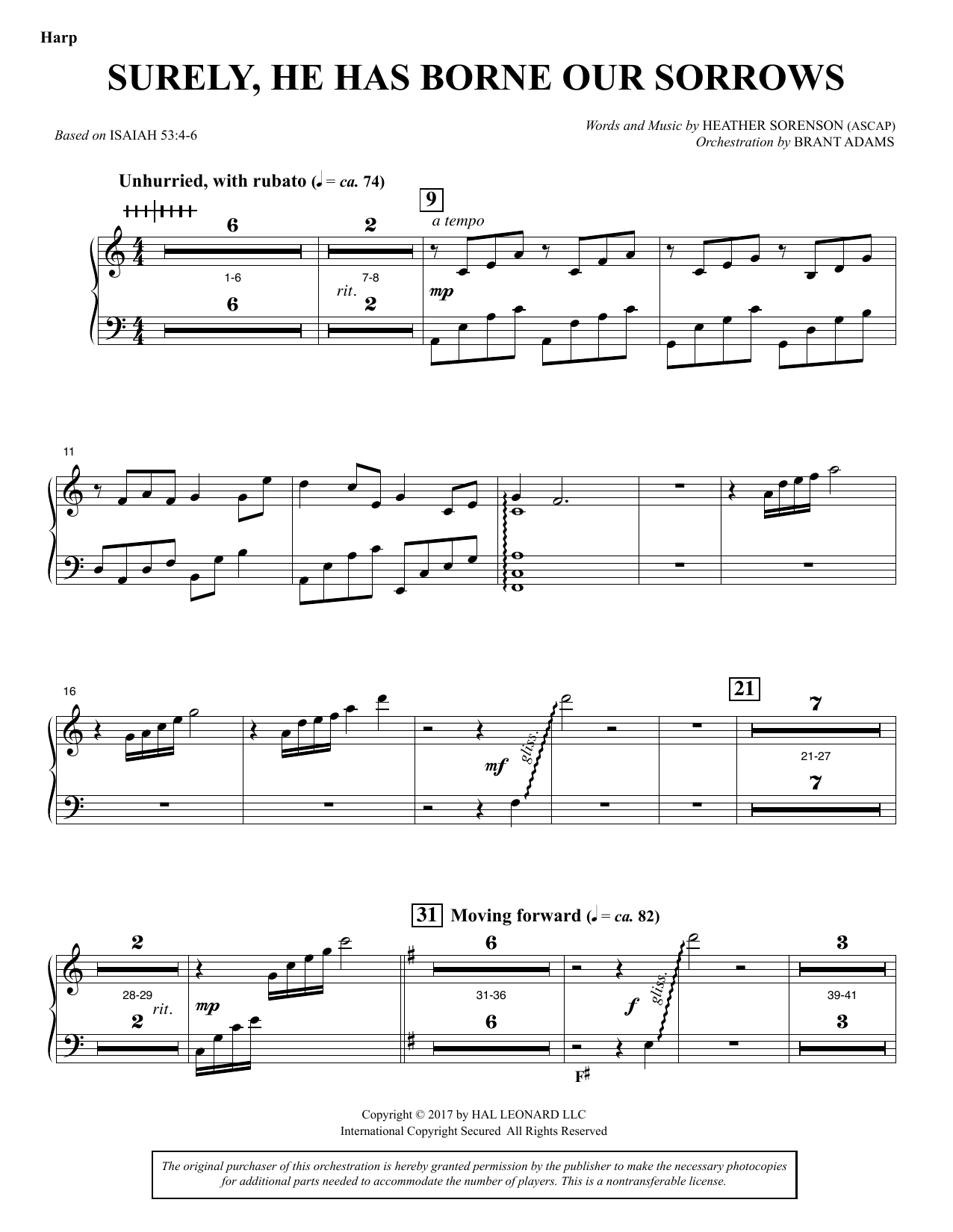 Heather Sorenson Surely, He Has Borne Our Sorrows - Harp Sheet Music Notes & Chords for Choral Instrumental Pak - Download or Print PDF