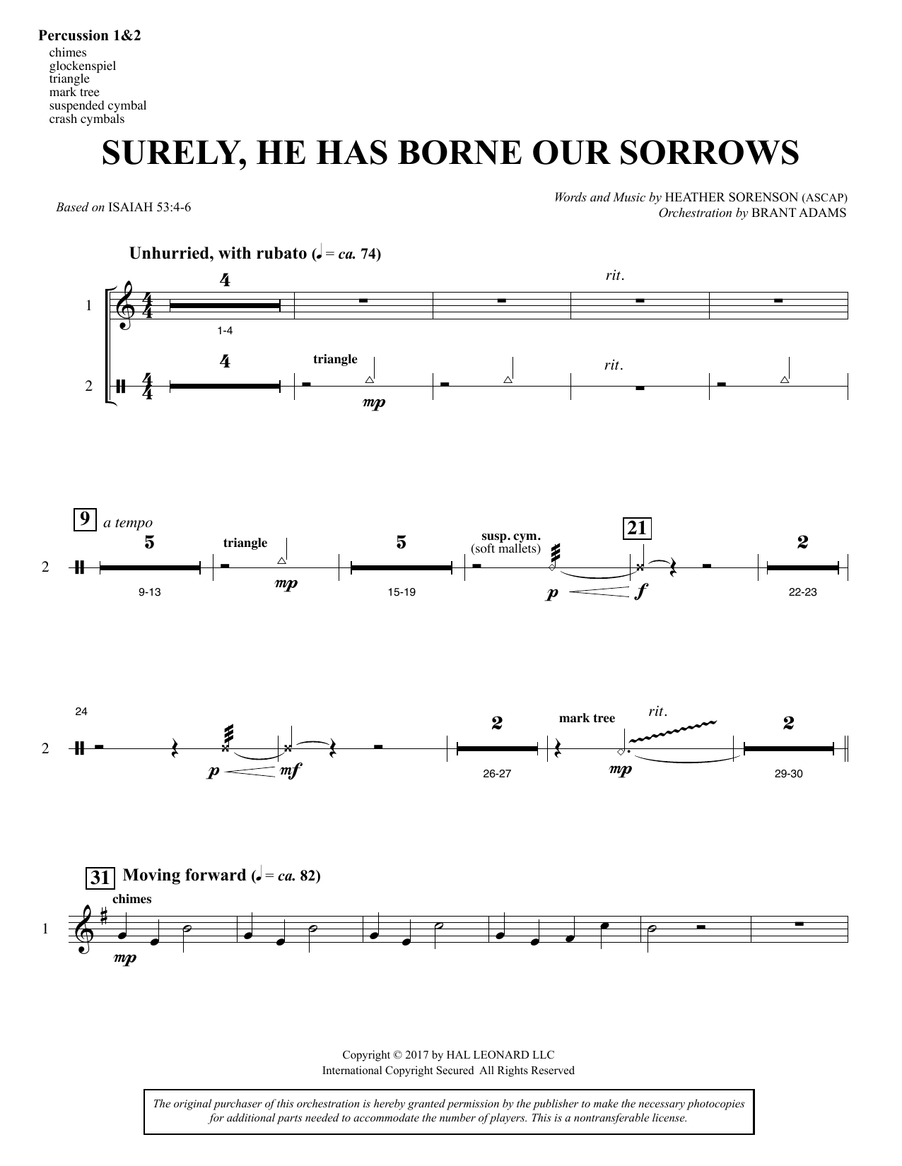 Heather Sorenson Surely, He Has Borne Our Sorrows - Percussion 1 & 2 Sheet Music Notes & Chords for Choral Instrumental Pak - Download or Print PDF