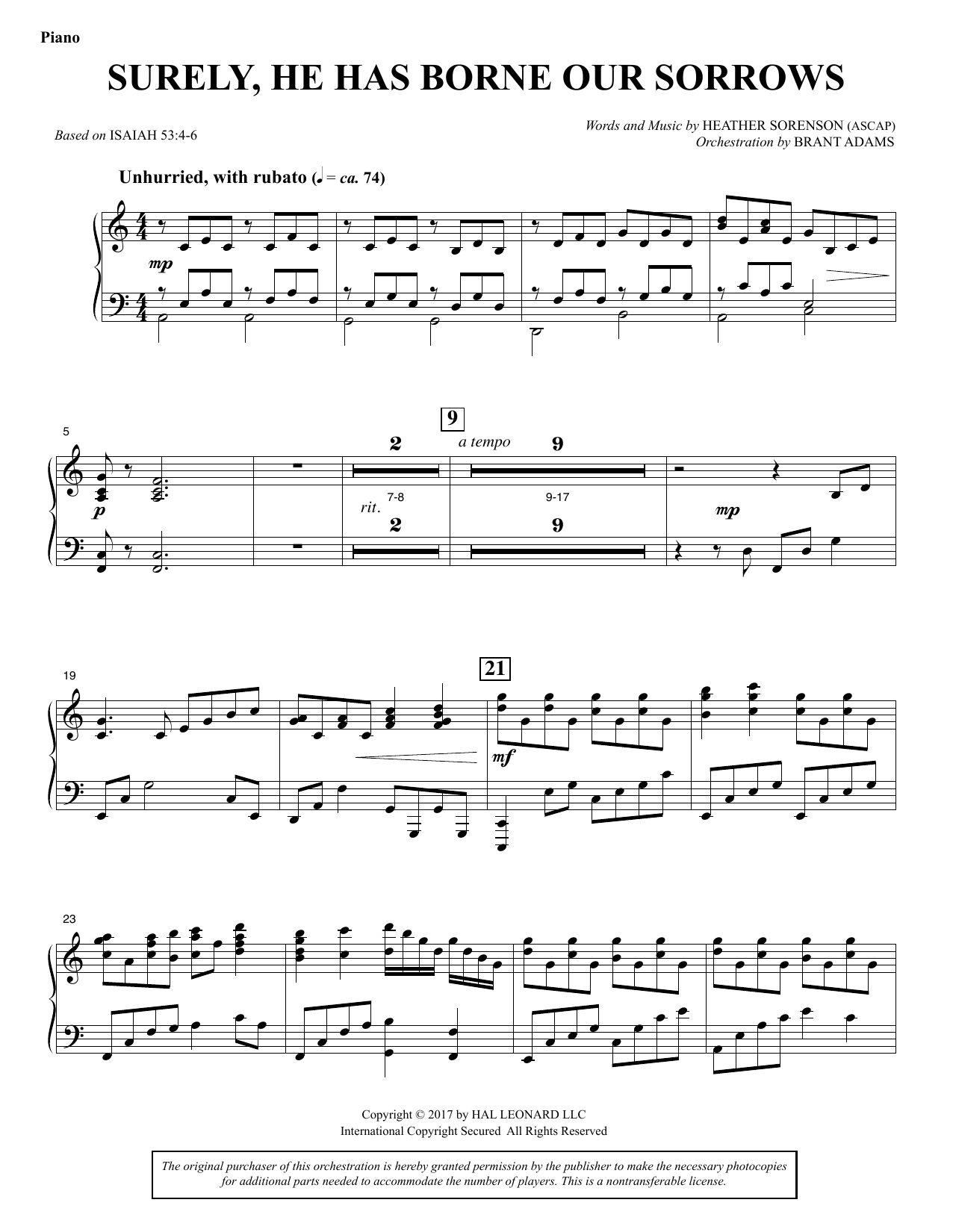 Heather Sorenson Surely, He Has Borne Our Sorrows - Piano Sheet Music Notes & Chords for Choral Instrumental Pak - Download or Print PDF