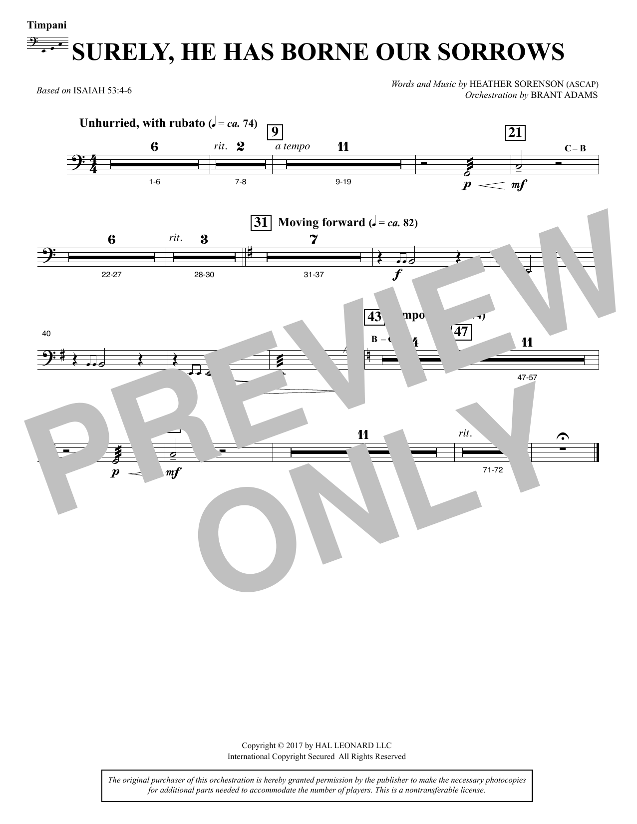 Heather Sorenson Surely, He Has Borne Our Sorrows - Timpani Sheet Music Notes & Chords for Choral Instrumental Pak - Download or Print PDF