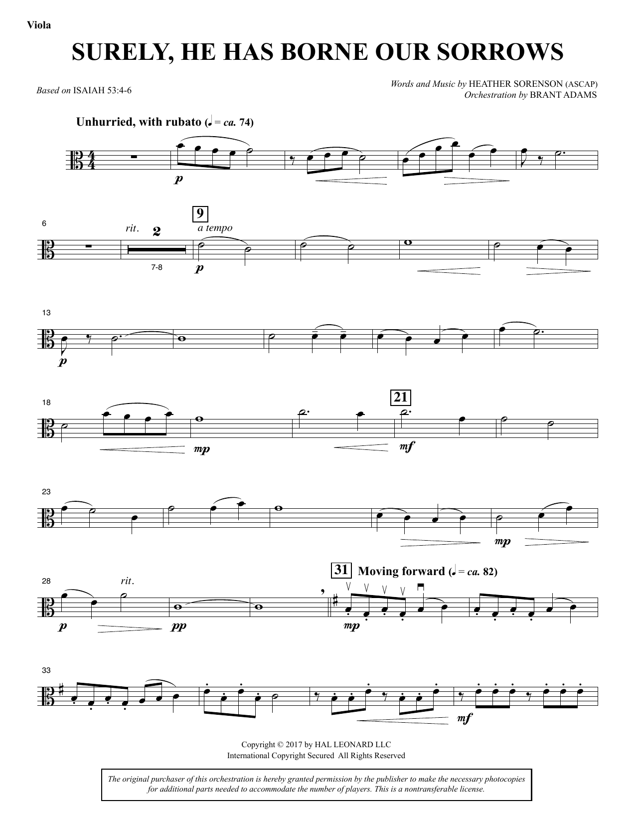 Heather Sorenson Surely, He Has Borne Our Sorrows - Viola Sheet Music Notes & Chords for Choral Instrumental Pak - Download or Print PDF