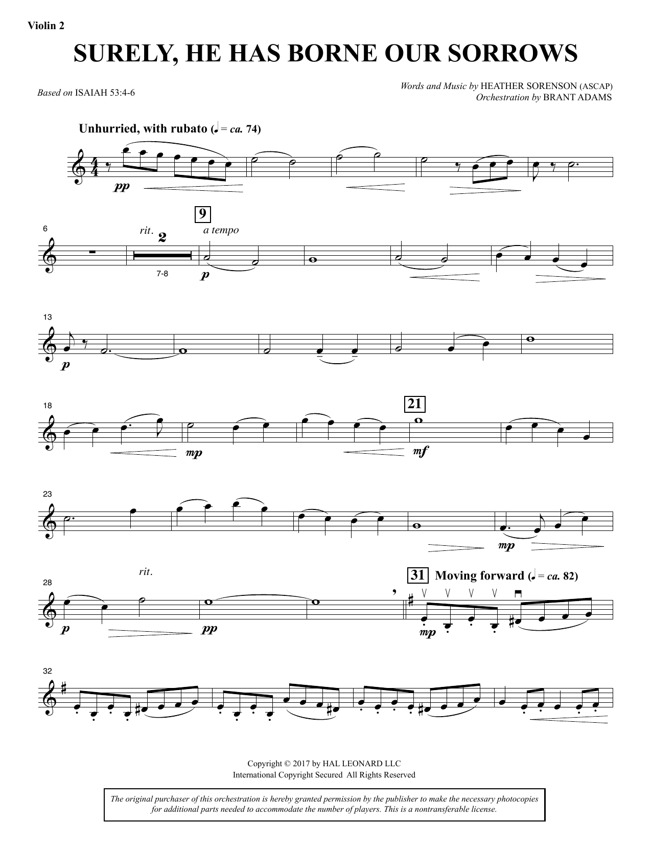 Heather Sorenson Surely, He Has Borne Our Sorrows - Violin 2 Sheet Music Notes & Chords for Choral Instrumental Pak - Download or Print PDF