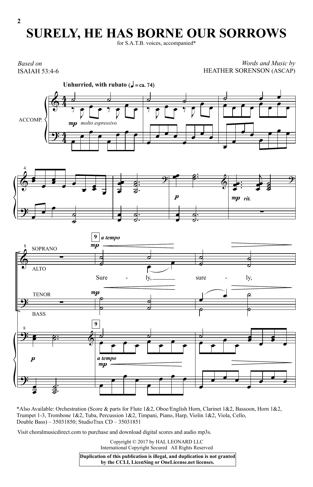 Heather Sorenson Surely, He Has Borne Our Sorrows Sheet Music Notes & Chords for SATB - Download or Print PDF