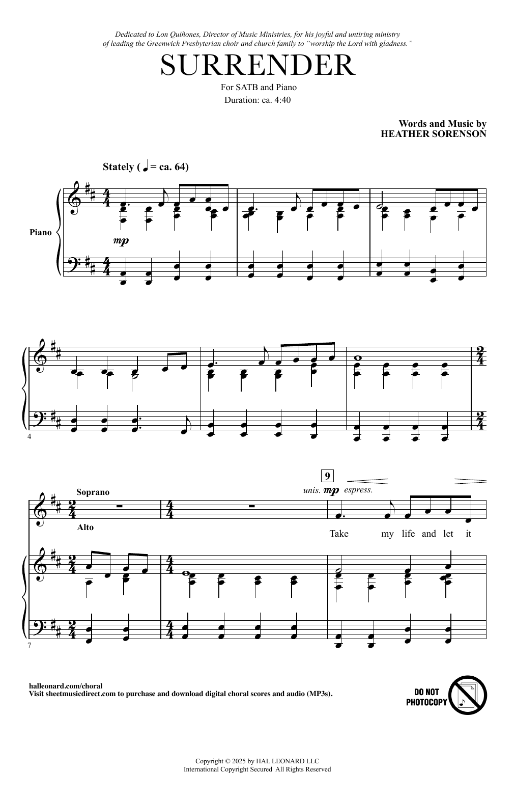 Heather Sorenson Surrender Sheet Music Notes & Chords for SATB Choir - Download or Print PDF