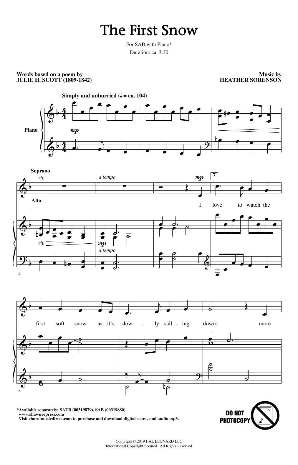 Heather Sorenson The First Snow Sheet Music Notes & Chords for SAB Choir - Download or Print PDF