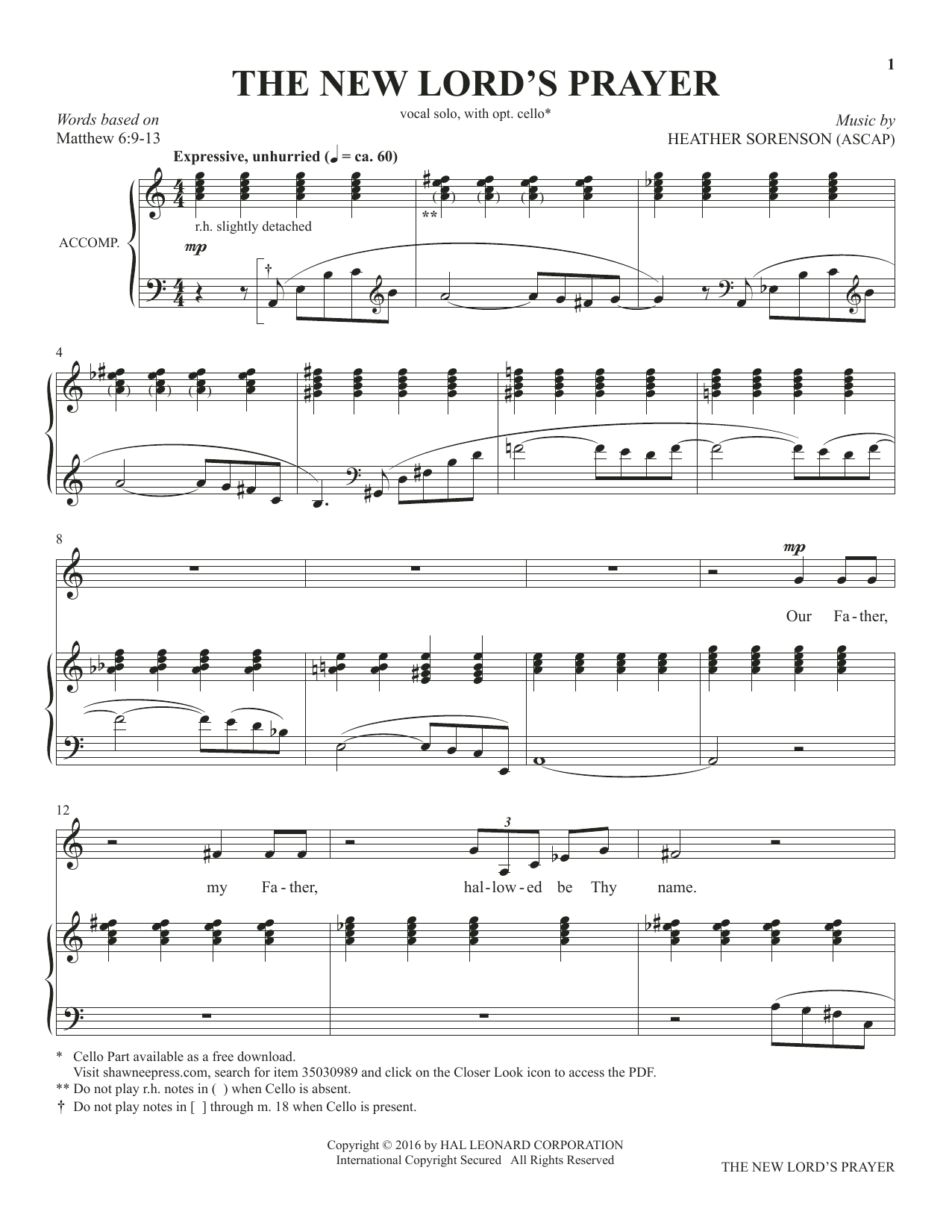 Heather Sorenson The New Lord's Prayer (from The Prayer Project) Sheet Music Notes & Chords for Piano & Vocal - Download or Print PDF