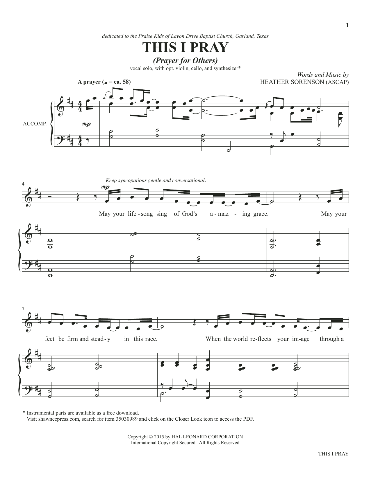 Heather Sorenson The Prayer Project (Collection) Sheet Music Notes & Chords for Piano & Vocal - Download or Print PDF