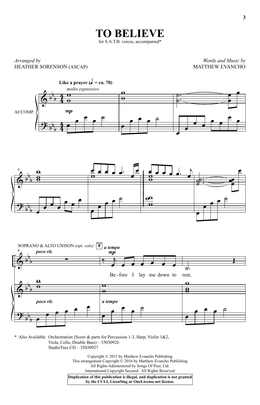 Heather Sorenson To Believe Sheet Music Notes & Chords for SATB - Download or Print PDF
