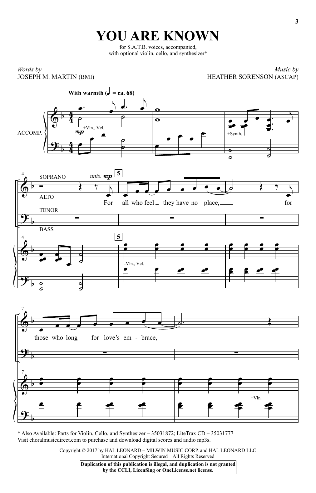 Heather Sorenson You Are Known Sheet Music Notes & Chords for SATB - Download or Print PDF