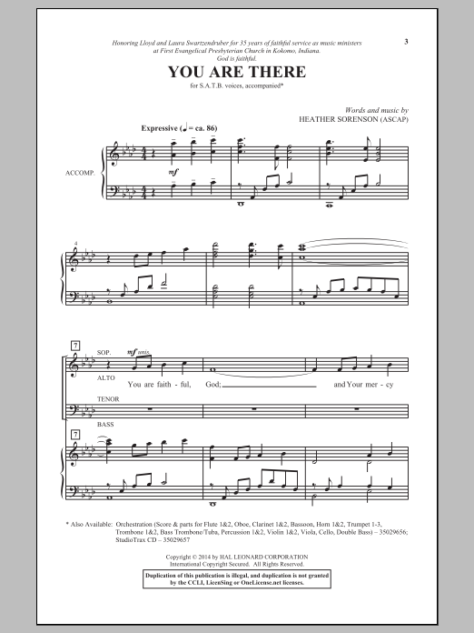 Heather Sorenson You Are There Sheet Music Notes & Chords for SATB - Download or Print PDF