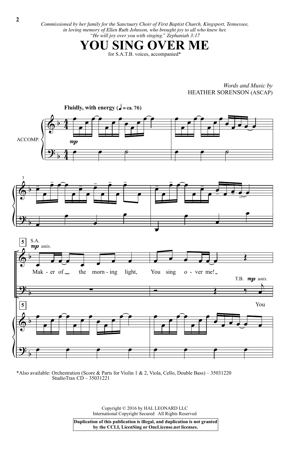 Heather Sorenson You Sing Over Me Sheet Music Notes & Chords for SATB - Download or Print PDF