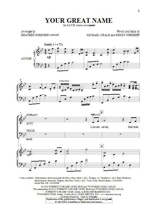 Heather Sorenson Your Great Name Sheet Music Notes & Chords for SATB - Download or Print PDF