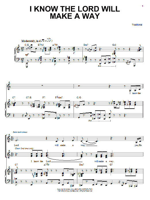 Preview Heather Headley I Know The Lord Will Make A Way Pop sheet music, notes and chords for Piano, Vocal & Guitar (Right-Hand Melody), SKU: 71641 I Know The Lord Will Make A Way sheet music