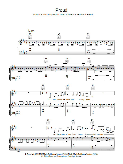 Preview Heather Small Proud Pop sheet music, notes and chords for Piano, Vocal & Guitar (Right-Hand Melody), SKU: 34167 Proud sheet music