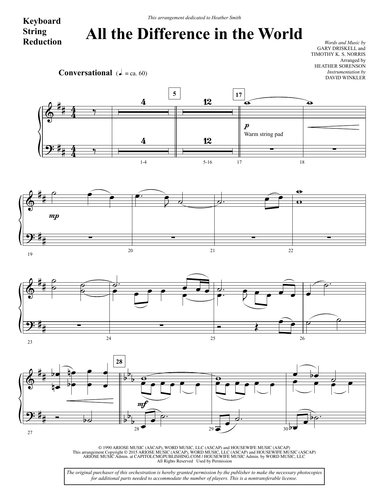 Preview Heather Sorenson All the Difference in the World - Keyboard String Reduction Sacred sheet music, notes and chords for Choir Instrumental Pak, SKU: 340671 All the Difference in the World - Keyboard String Reduction sheet music