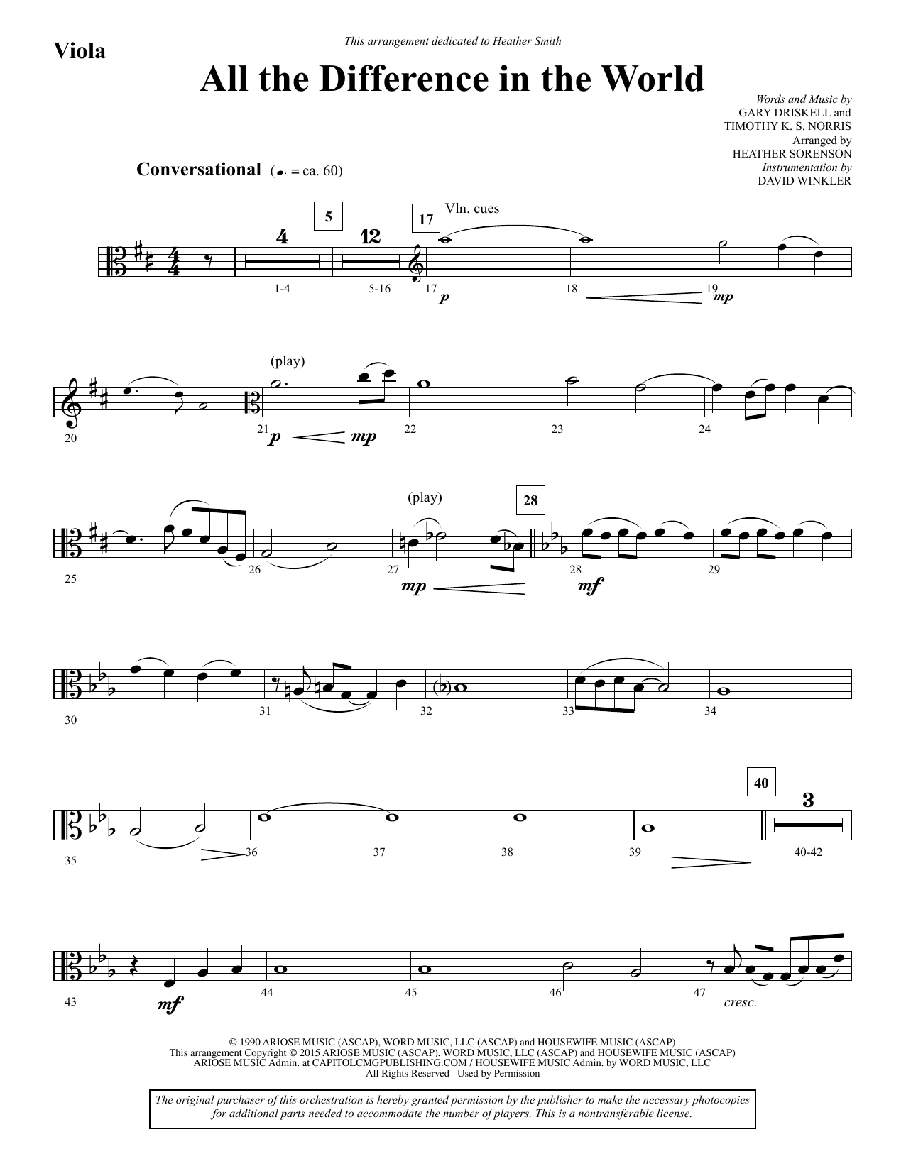 Preview Heather Sorenson All the Difference in the World - Viola Sacred sheet music, notes and chords for Choir Instrumental Pak, SKU: 340668 All the Difference in the World - Viola sheet music